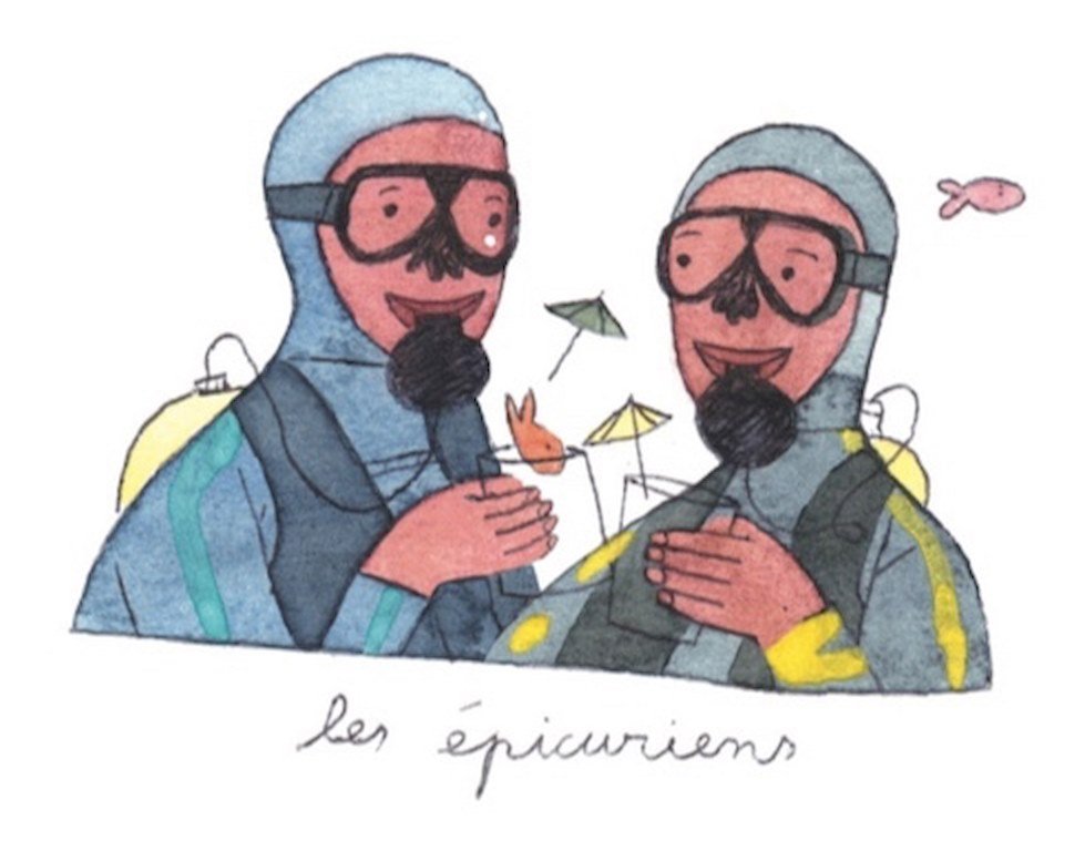 Illustration de Sara Quod représentant deux plongeurs de profil épicuriens