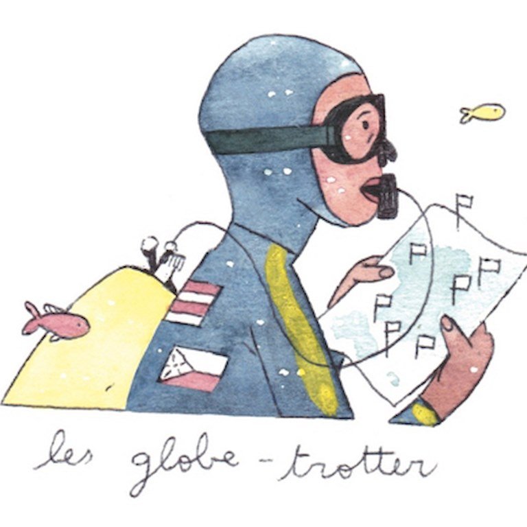 Illustration de Sara Quod représentant un plongeur de profil globe-trotteur