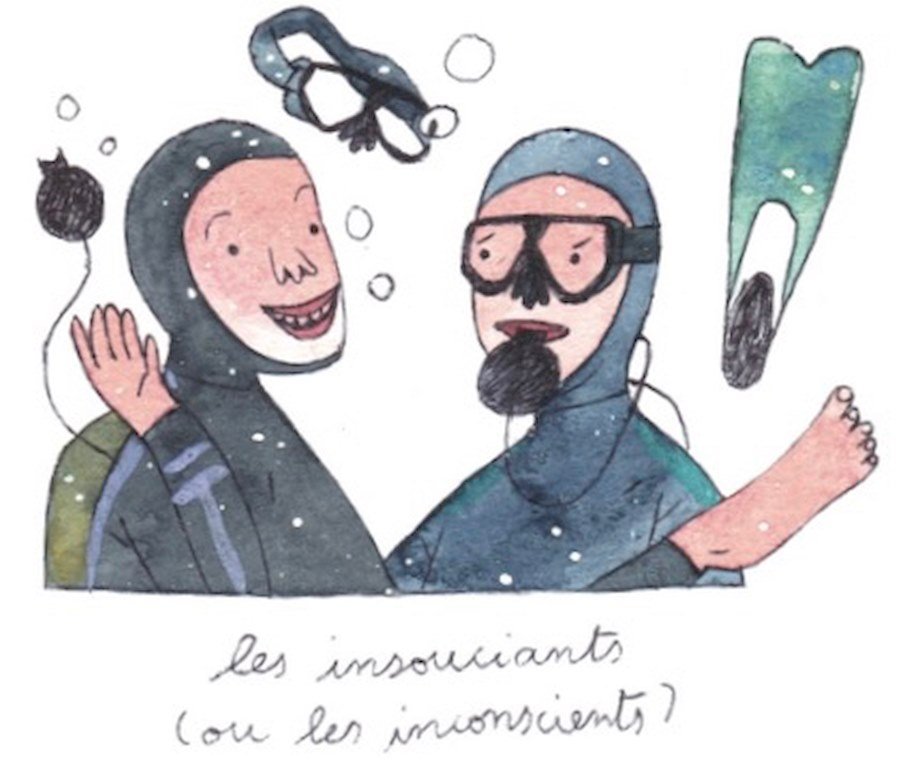 Illustration de Sara Quod représentant deux plongeurs de profil insouciant