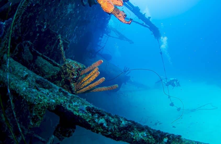 Un plongeur explore une épave dans les eaux de Bonaire