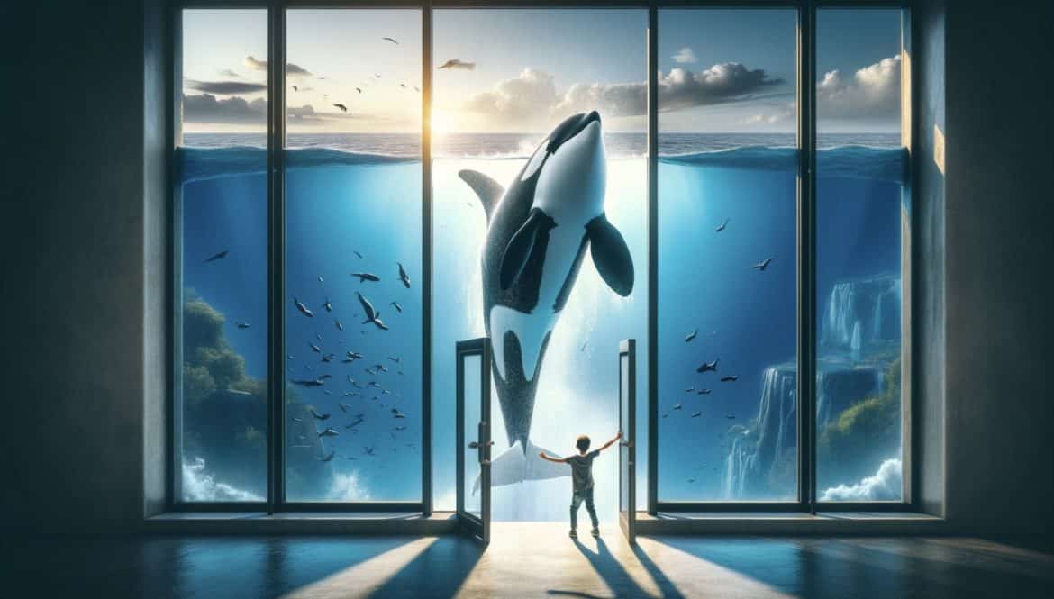 Un enfant ouvre les porte d'un aquarium pour laisser sortir une orque du Marineland